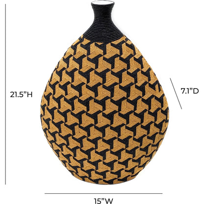 Jahia Geometric Vase by TOV Furniture in black, natural. Made from cardboard, paper in a rustic style.