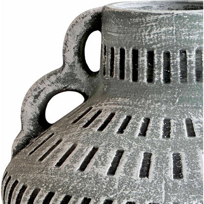 Earthenware Aztec Wide Flower Vase by TOV Furniture in blue. Made from ceramic in a rustic style.