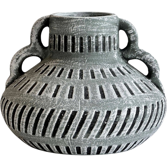 Earthenware Aztec Wide Flower Vase by TOV Furniture in blue. Made from ceramic in a rustic style.