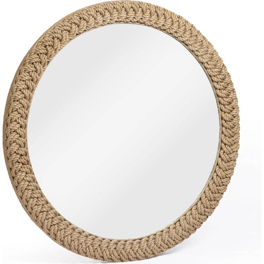 Midge Round Wall Mirror by TOV Furniture in natural. Made from glass, plywood, rope in a rustic style.