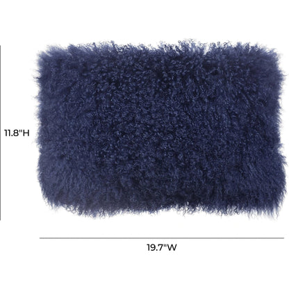 Tibetan Sheep Long Pillow by TOV Furniture in blue. Made from sheepskin in a modern style.