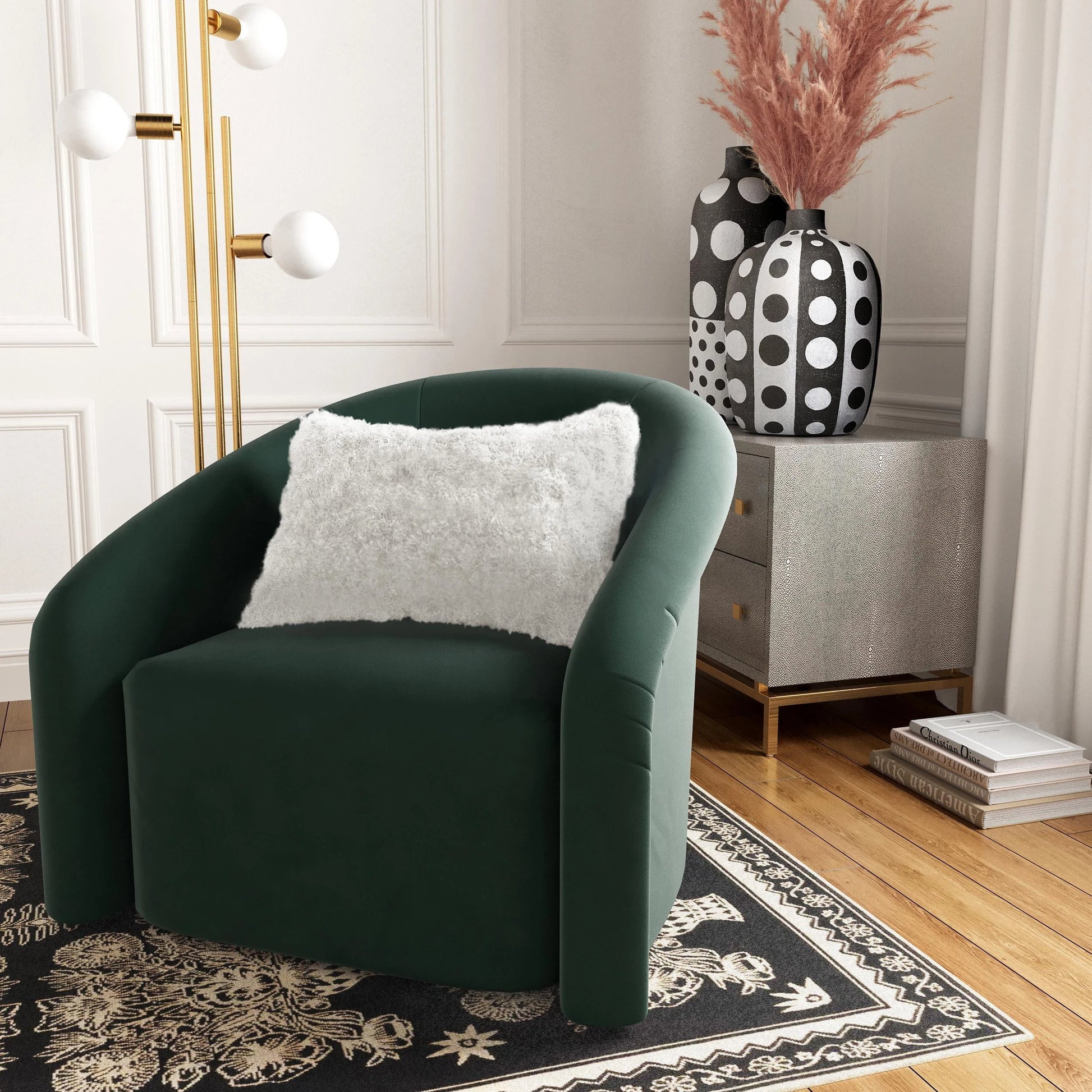 Tibetan Sheep Long Pillow by TOV Furniture in blue. Made from sheepskin in a modern style.