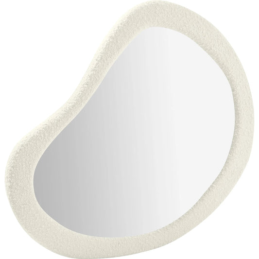 Klaryss Teardrop Boucle Mirror by TOV Furniture in cream. Made from boucle, glass, rubber in a unique style.