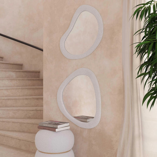 Klaryss Teardrop Boucle Mirror by TOV Furniture in cream. Made from boucle, glass, rubber in a unique style.