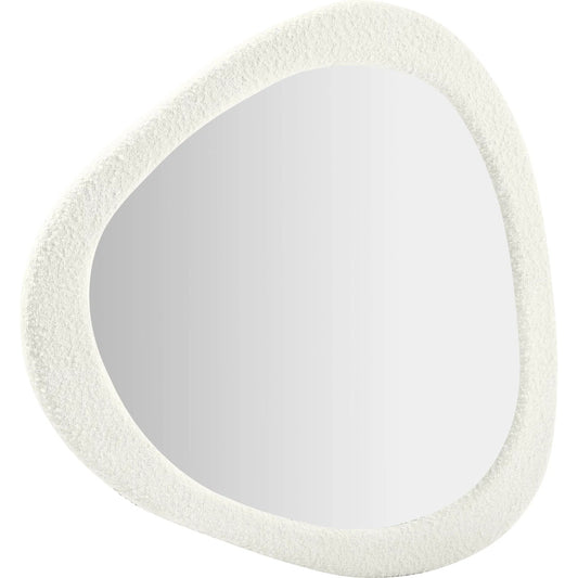 Klaryss Boucle Triangular Mirror by TOV Furniture in cream. Made from boucle, glass, rubber in a unique style.