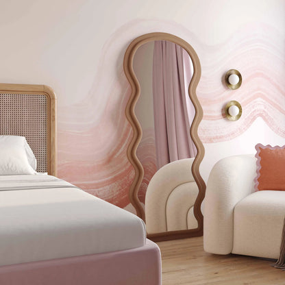 Rhodes Velvet Floor Mirror by TOV Furniture in cinnamon. Made from glass, mdf, velvet in a transitional style.