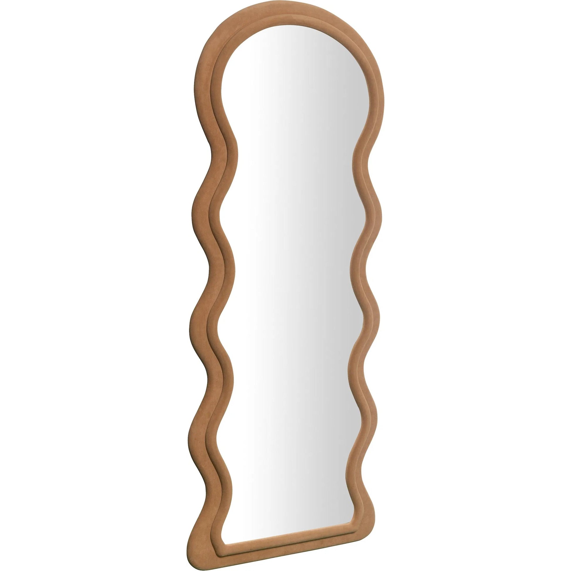 Rhodes Velvet Floor Mirror by TOV Furniture in cinnamon. Made from glass, mdf, velvet in a transitional style.