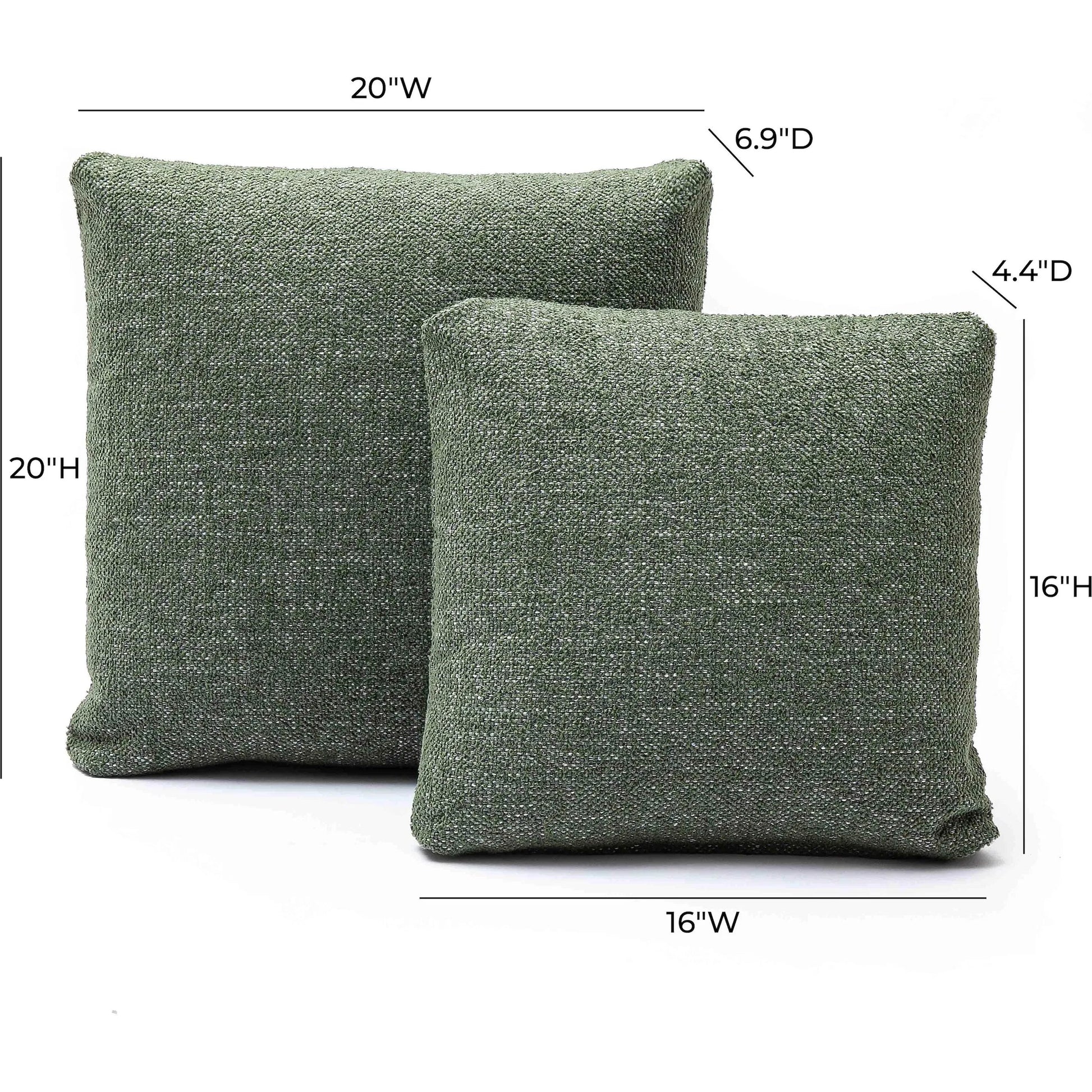 Malolo Basketweave Square Vegan-Down Pillow by TOV Furniture in green. Made from chenille in a transitional style.