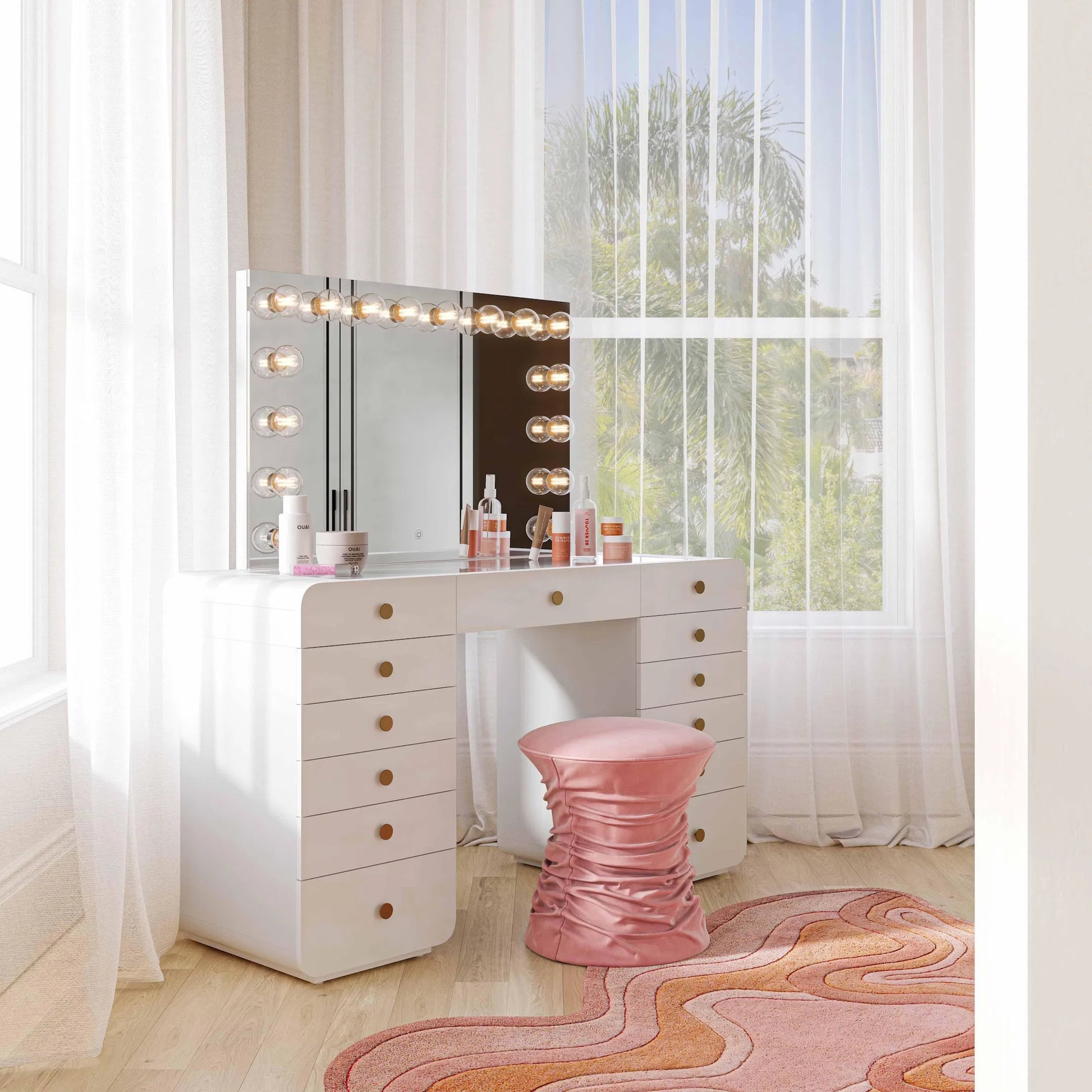 Lola Vanity Mirror by TOV Furniture in mirror. Made from aluminum, glass, mdf in a transitional style.