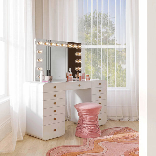 Lola Vanity Mirror by TOV Furniture in mirror. Made from aluminum, glass, mdf in a unique style.