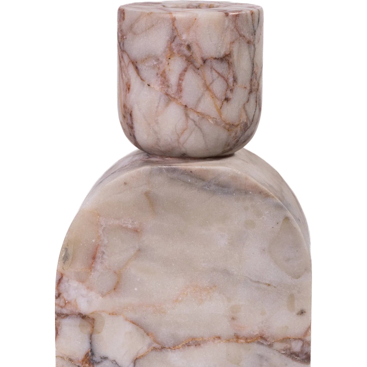 002 SI-2532718 | Closeup | White Brown Foundation Candle Holder by TOV Furniture in natural marble. Made from marble in a unique style.