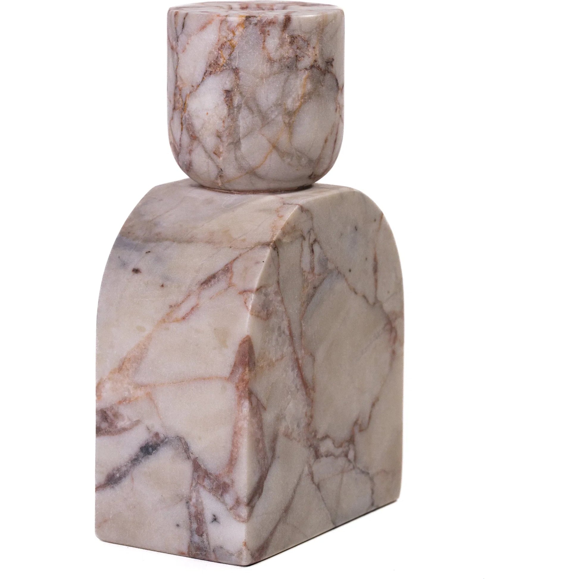 White Brown Foundation Candle Holder by TOV Furniture in natural marble. Made from marble in a unique style.