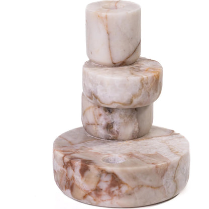 White Brown Stacked Candle Holder by TOV Furniture in natural marble. Made from marble in a unique style.