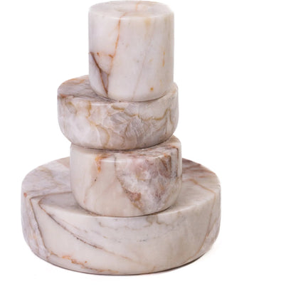 White Brown Stacked Candle Holder by TOV Furniture in natural marble. Made from marble in a unique style.