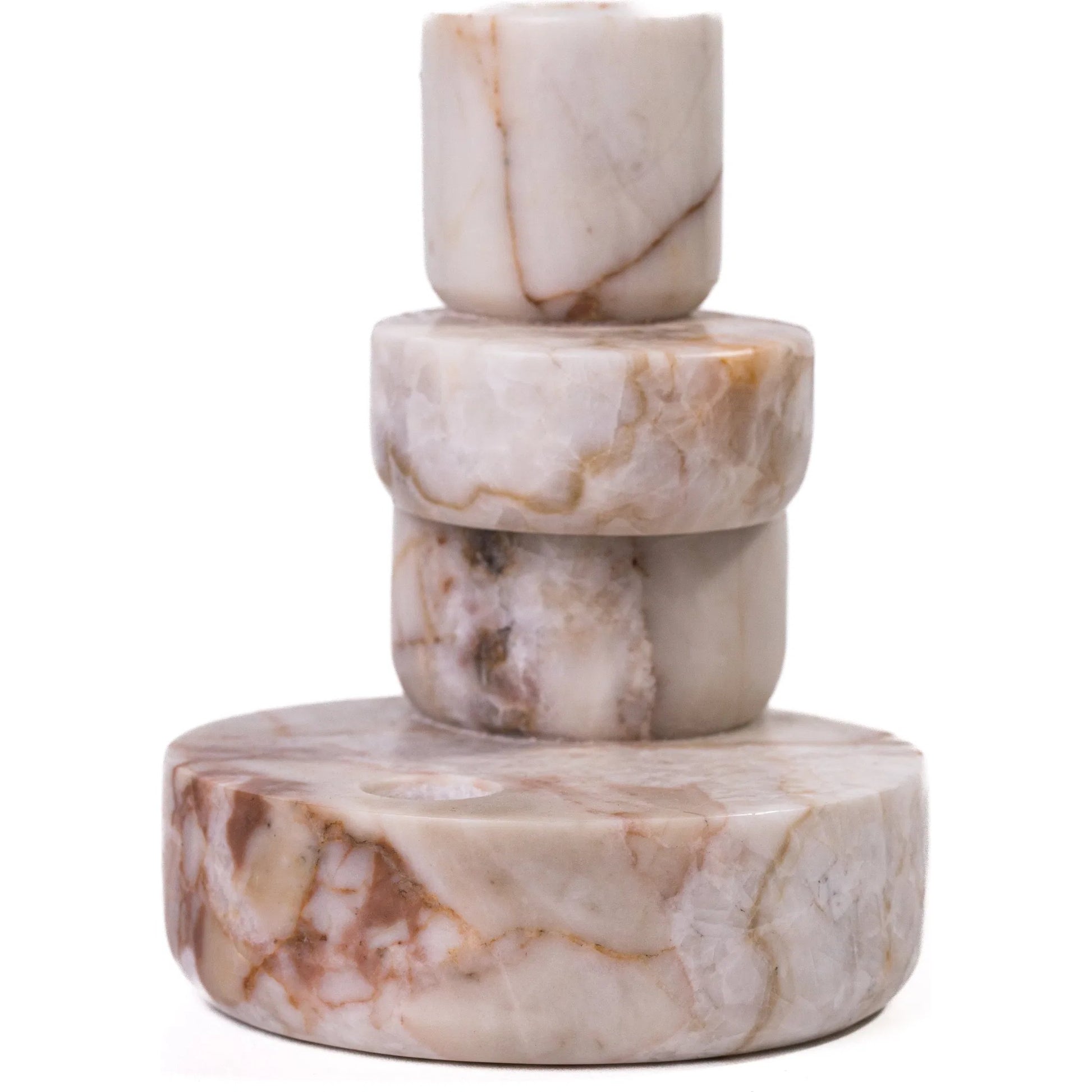 White Brown Stacked Candle Holder by TOV Furniture in natural marble. Made from marble in a unique style.