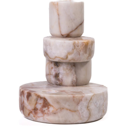 White Brown Stacked Candle Holder by TOV Furniture in natural marble. Made from marble in a unique style.