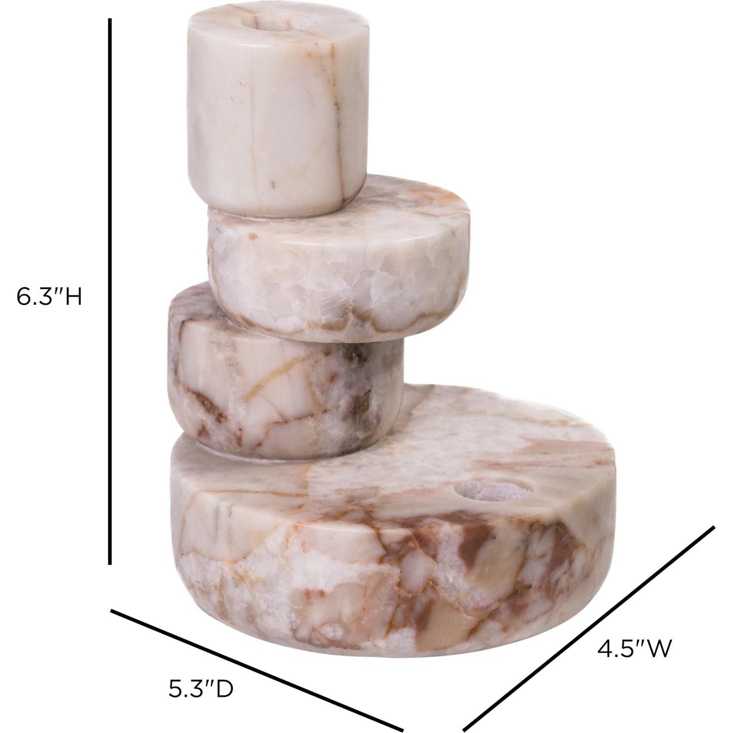 003 SI-2532719 | Additional Silo | White Brown Stacked Candle Holder by TOV Furniture in natural marble. Made from marble in a unique style.
