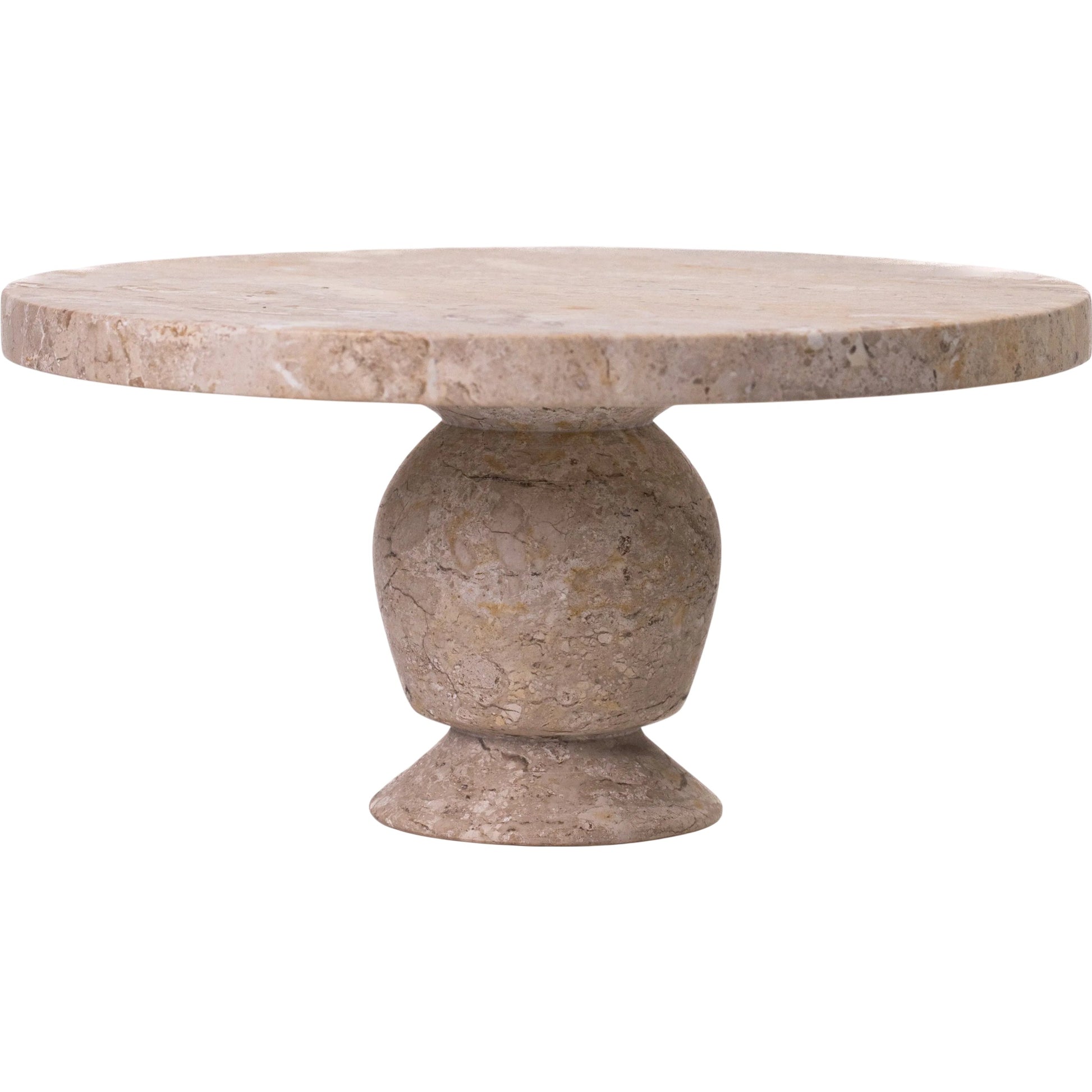 Natural Cake Stand by TOV Furniture in travertine. Made from travertine in a unique style.