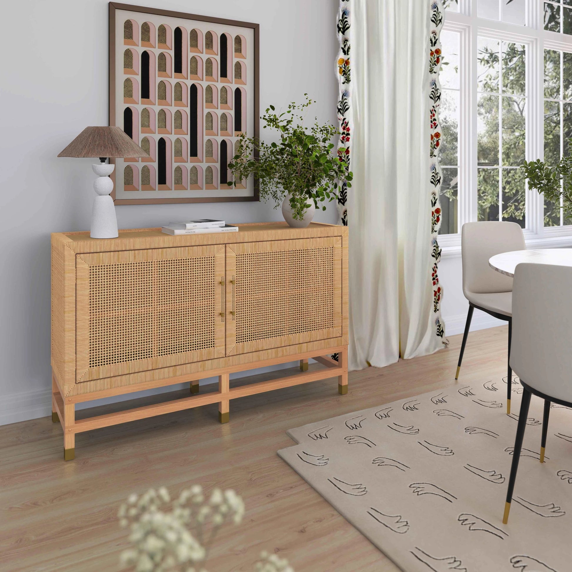 Amara Woven Rattan Buffet by TOV Furniture. Made from rattan veneer, wood in a cottage & farmhouse style.