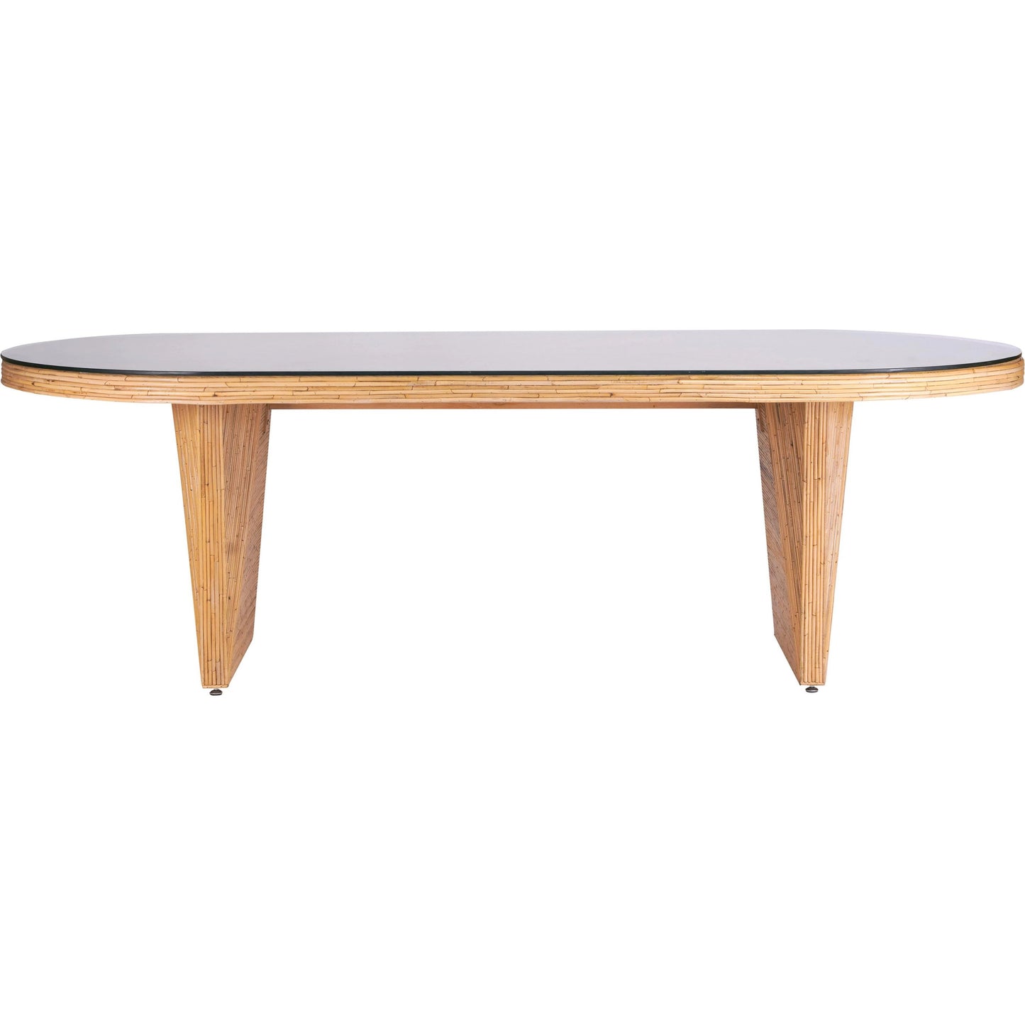 002 SI-2122111 | Primary Silo | Caren Rattan and Glass Oval Dining Table by TOV Furniture in natural. Made from glass, mahogany, plywood, rattan in a modern style.