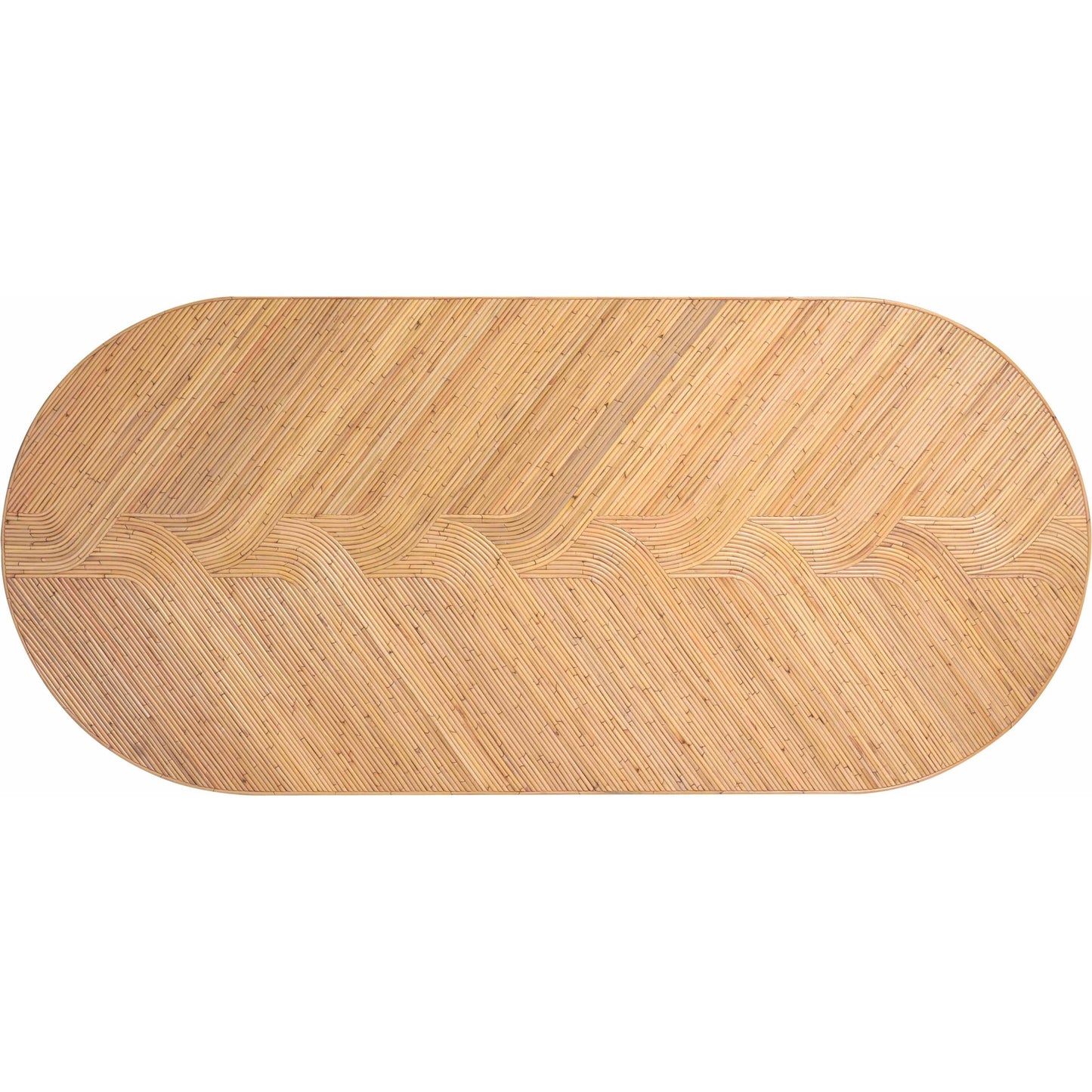 003 SI-2122111 | Closeup | Caren Rattan and Glass Oval Dining Table by TOV Furniture in natural. Made from glass, mahogany, plywood, rattan in a modern style.
