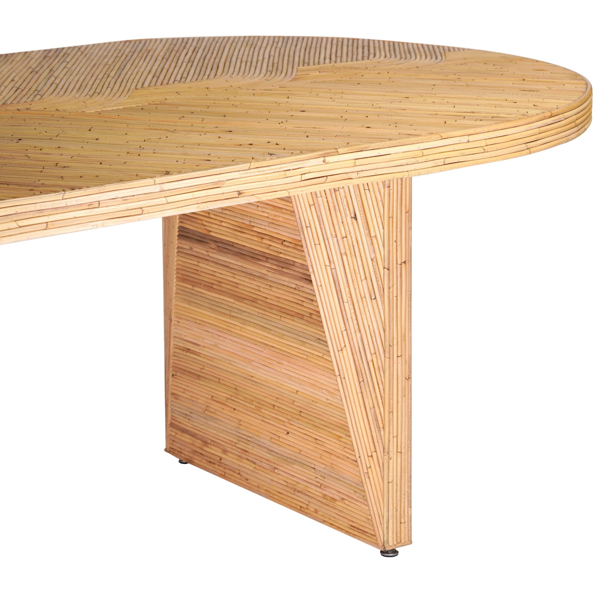 Caren Rattan and Glass Oval Dining Table by TOV Furniture in natural. Made from glass, mahogany, plywood, rattan in a modern style.