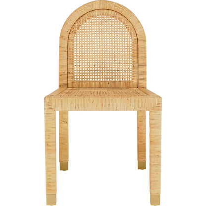 Amara Rattan and Performance Fabric Arched Back Dining Chair by TOV Furniture in natural. Made from brass, fabric, rattan in a unique style.