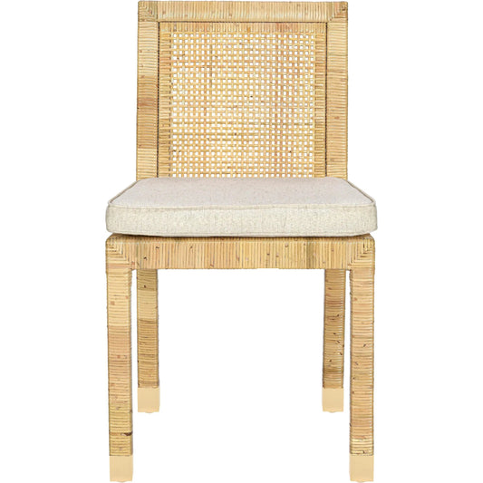 Amara Linen Dining Chair by TOV Furniture in cream, natural. Made from brass, linen, rattan, wood in a unique style.