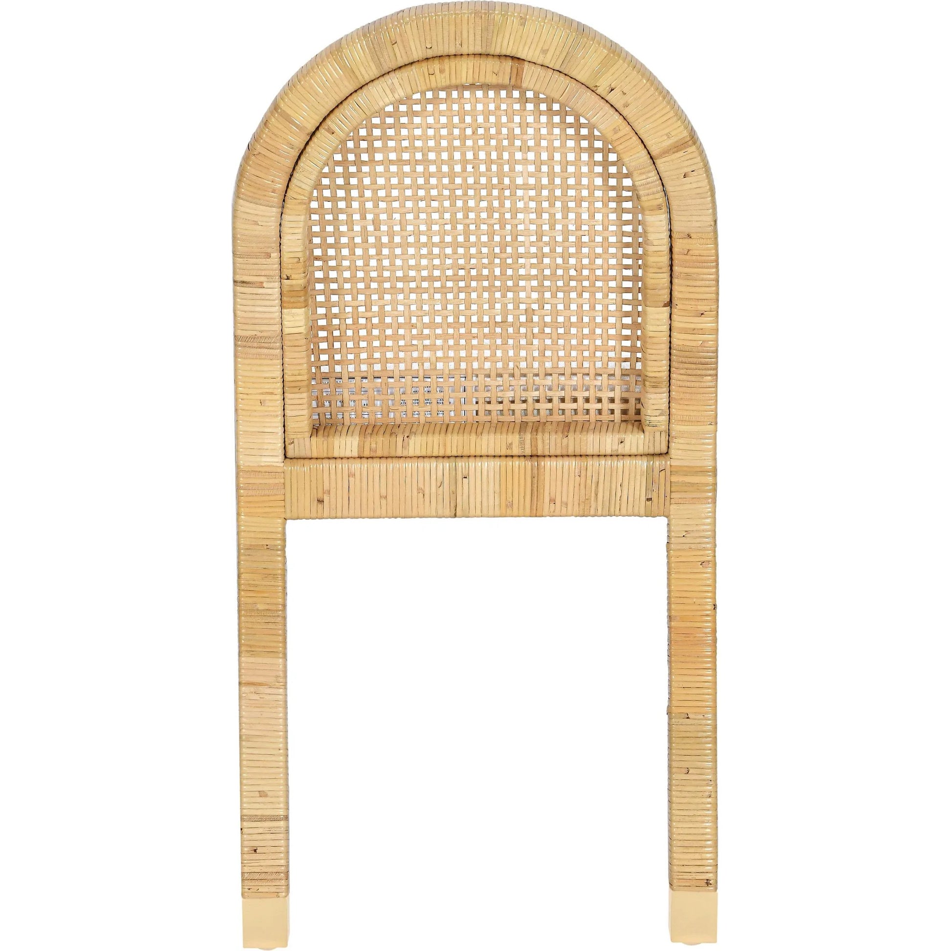 Amara Linen Arched Dining Chair by TOV Furniture in cream, natural. Made from brass, linen, rattan, wood in a rustic style.