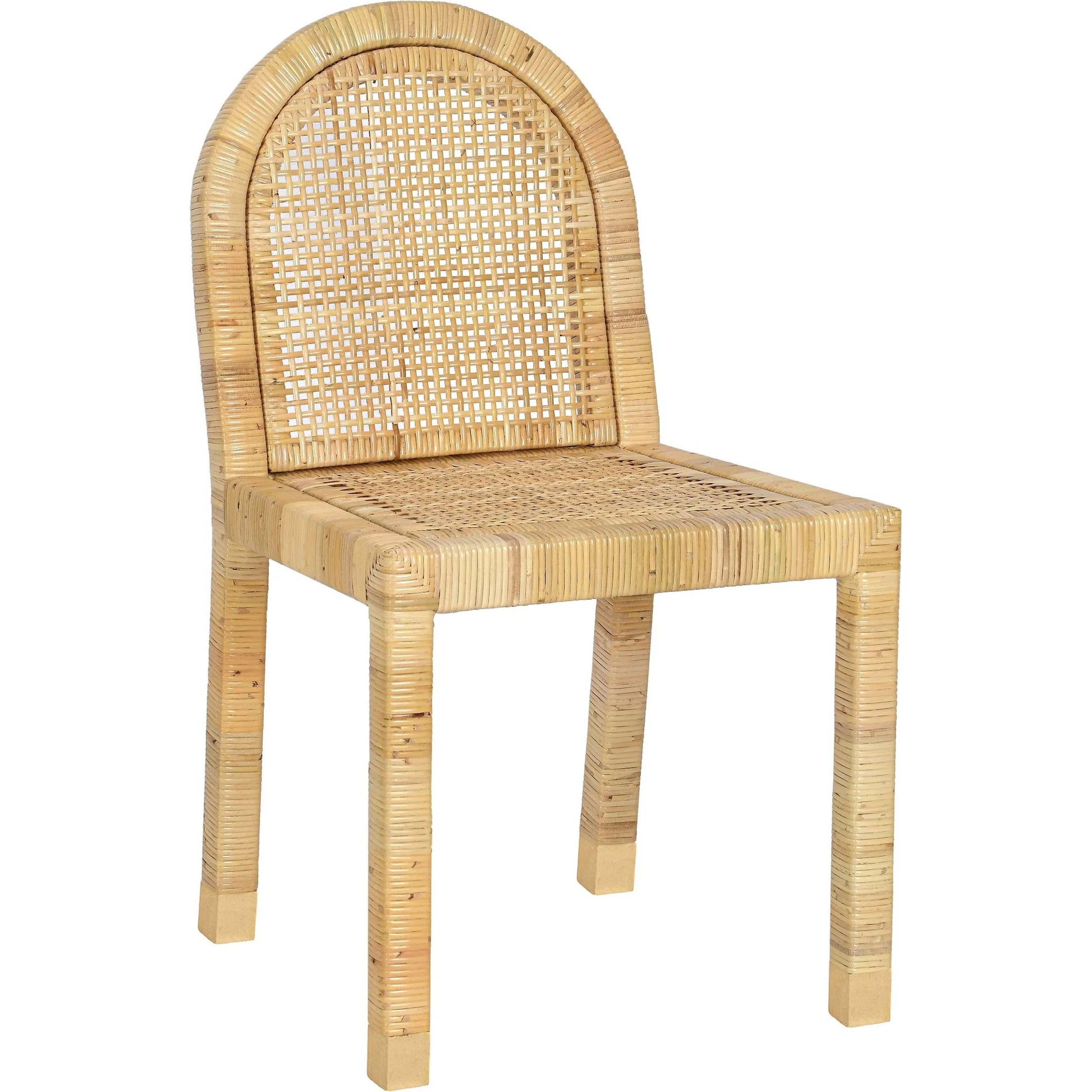 Amara Linen Arched Dining Chair by TOV Furniture in cream, natural. Made from brass, linen, rattan, wood in a rustic style.