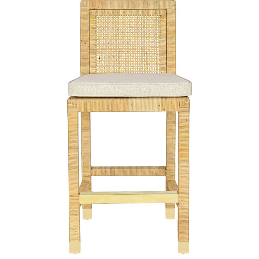 001 SI-2439899 | Primary Silo | Amara Linen Counter Stool by TOV Furniture in cream, natural. Made from brass, linen, rattan, wood in a unique style.