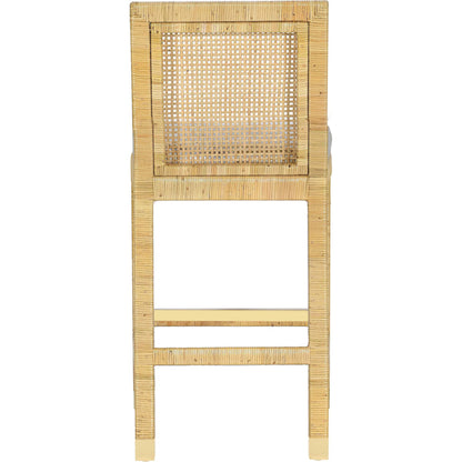 Amara Linen Counter Stool by TOV Furniture in cream, natural. Made from brass, linen, rattan, wood in a unique style.