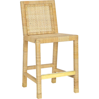 Amara Linen Counter Stool by TOV Furniture in cream, natural. Made from brass, linen, rattan, wood in a unique style.