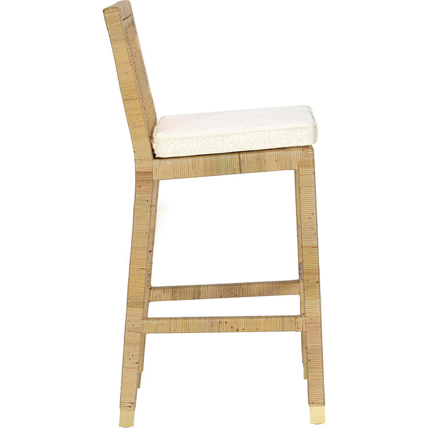 002 SI-2439897 | Additional Silo | Amara Linen Barstool by TOV Furniture in cream, natural. Made from brass, linen, rattan, wood in a rustic style.