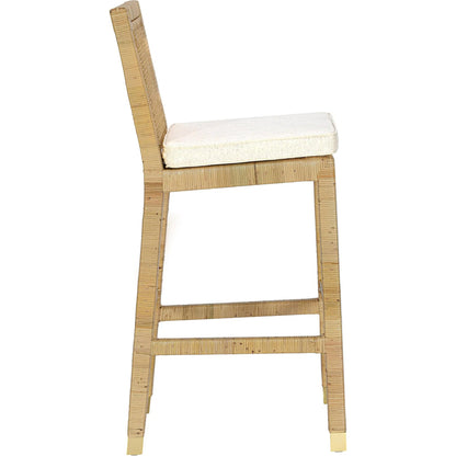 Amara Linen Barstool by TOV Furniture in cream, natural. Made from brass, linen, rattan, wood in a rustic style.
