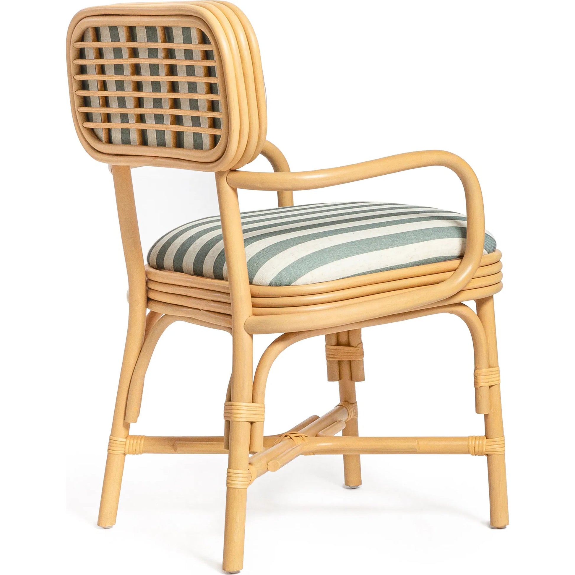 Dorine Striped Performance Linen Dining Armchair by TOV Furniture. Made from fabric, rattan in a unique style.