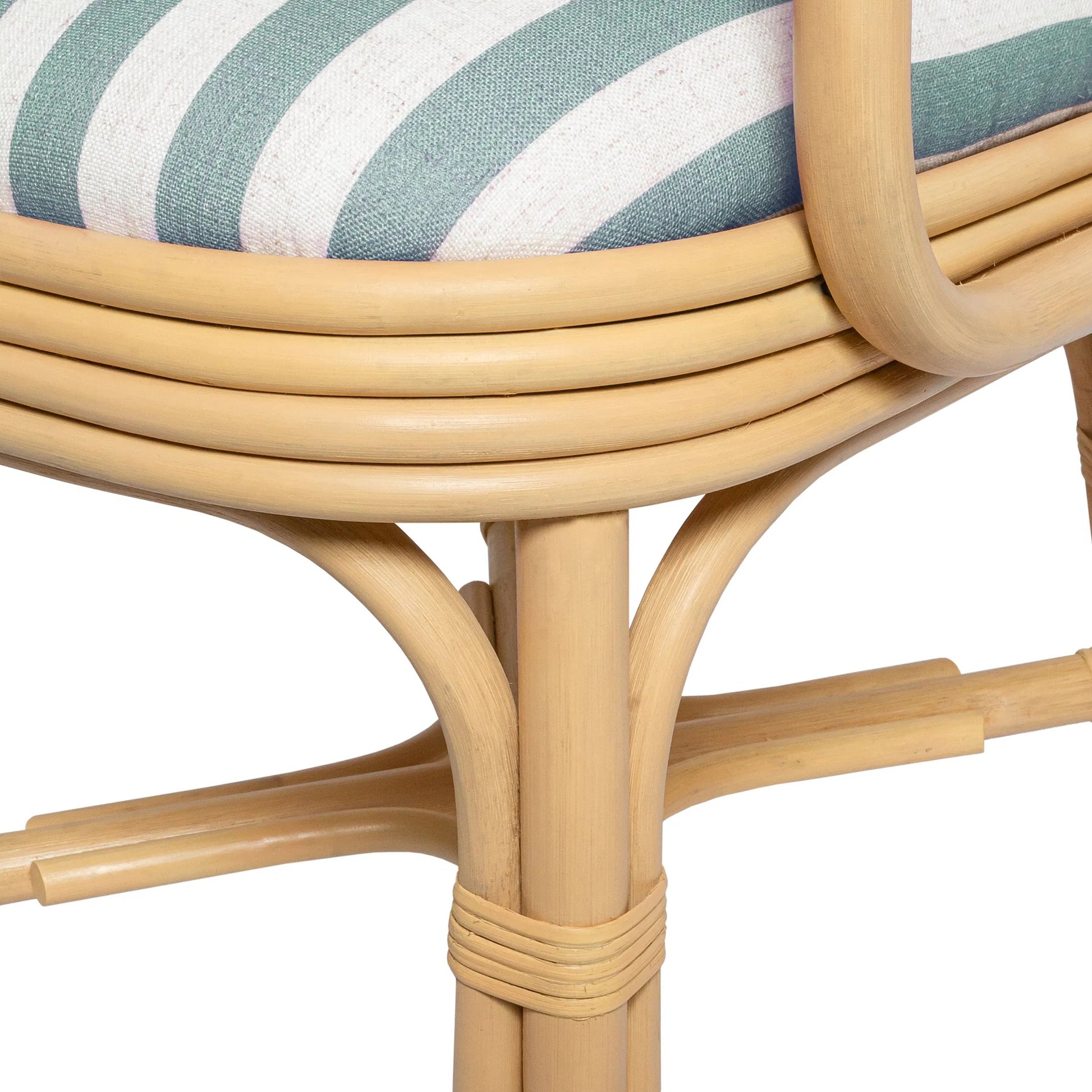 Dorine Striped Performance Linen Dining Armchair by TOV Furniture. Made from fabric, rattan in a unique style.