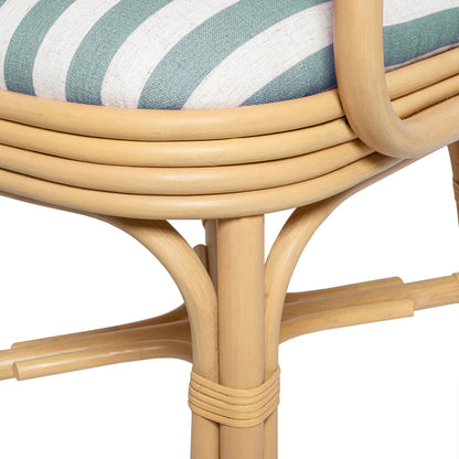 Dorine Striped Performance Linen Dining Armchair by TOV Furniture. Made from fabric, rattan in a unique style.