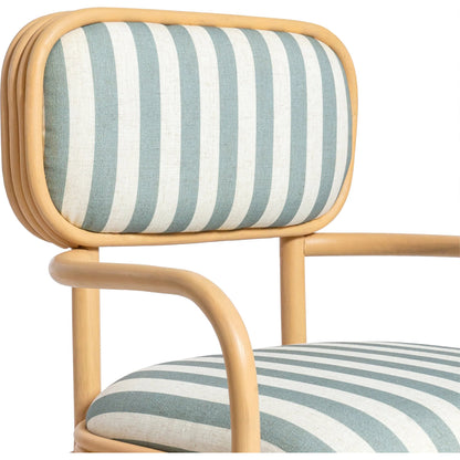 Dorine Striped Performance Linen Dining Armchair by TOV Furniture. Made from fabric, rattan in a unique style.