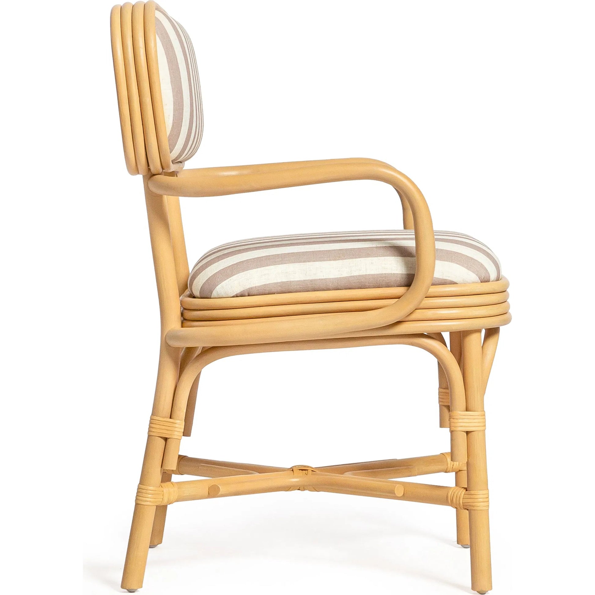 Dorine Striped Performance Linen Dining Armchair by TOV Furniture. Made from fabric, rattan in a unique style.