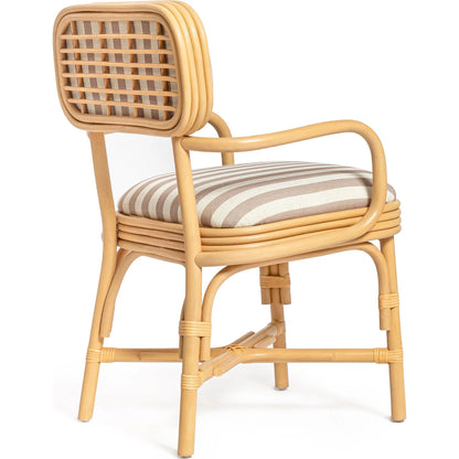 Dorine Striped Performance Linen Dining Armchair by TOV Furniture. Made from fabric, rattan in a unique style.