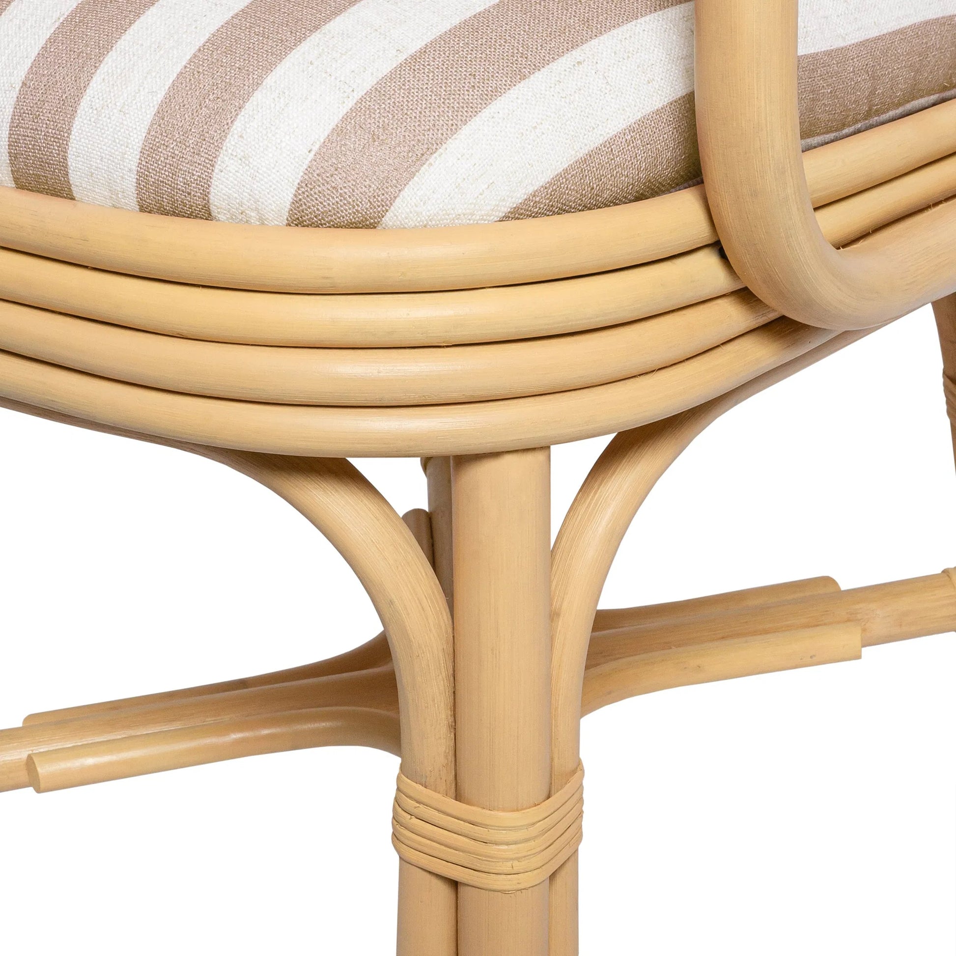 Dorine Striped Performance Linen Dining Armchair by TOV Furniture. Made from fabric, rattan in a unique style.