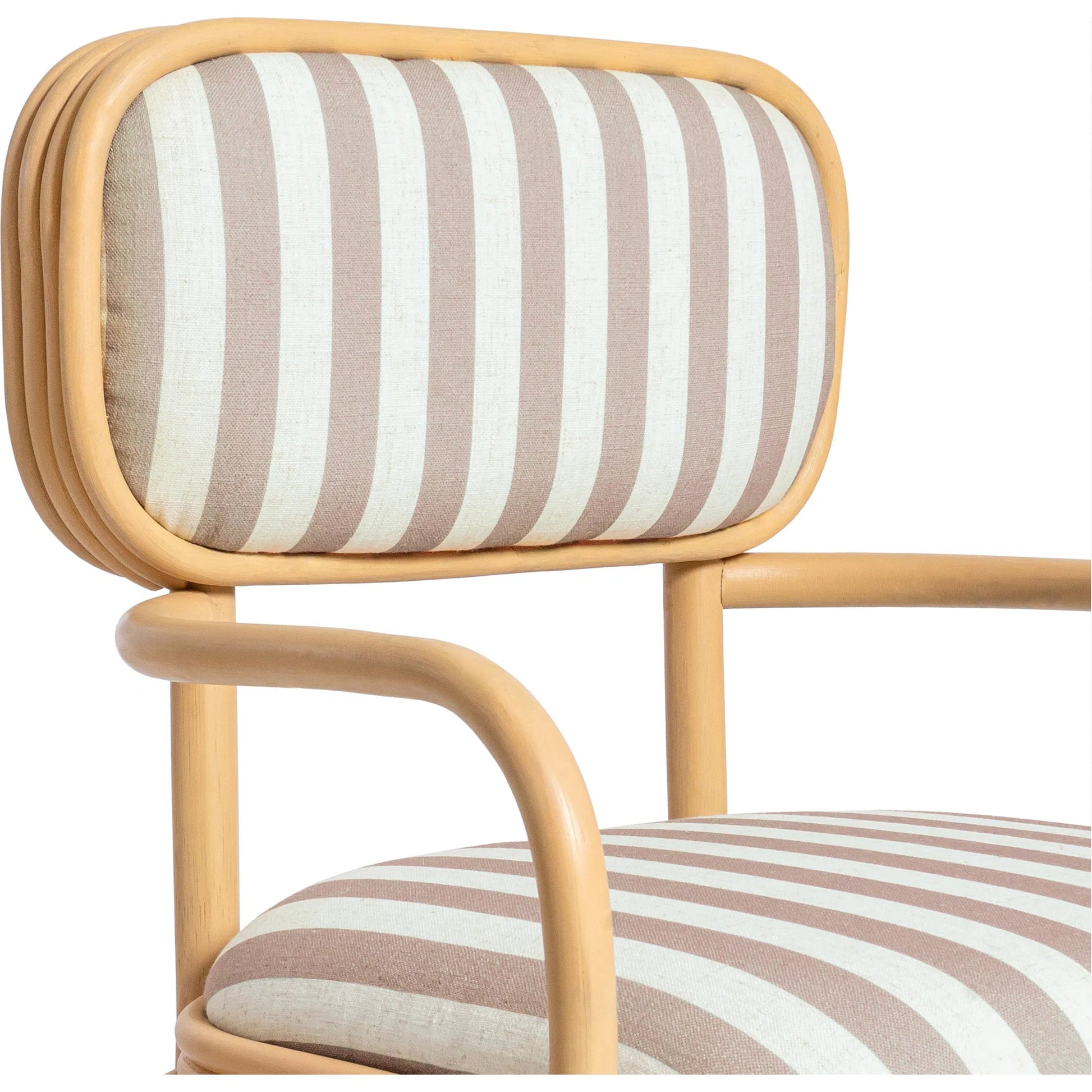 Dorine Striped Performance Linen Dining Armchair by TOV Furniture. Made from fabric, rattan in a unique style.