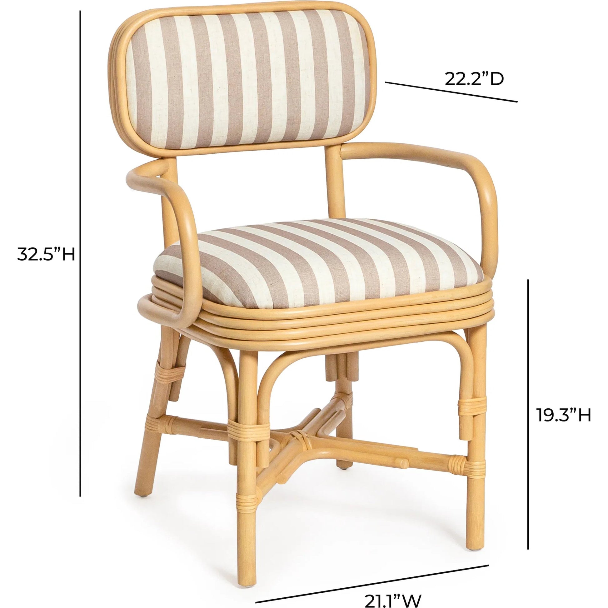 Dorine Striped Performance Linen Dining Armchair by TOV Furniture. Made from fabric, rattan in a unique style.