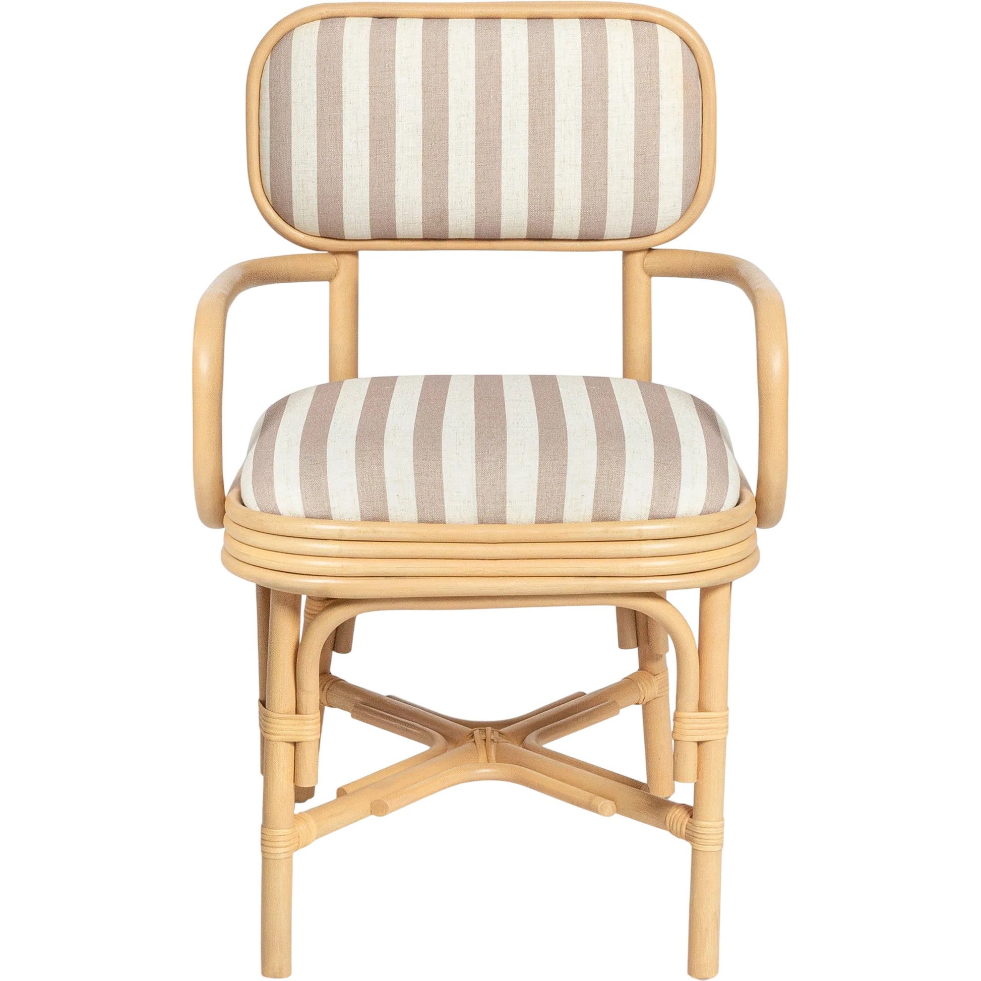 Dorine Striped Performance Linen Dining Armchair by TOV Furniture. Made from fabric, rattan in a unique style.