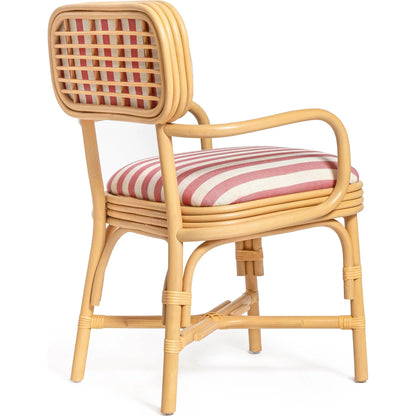 Dorine Striped Performance Linen Dining Armchair by TOV Furniture. Made from fabric, rattan in a unique style.