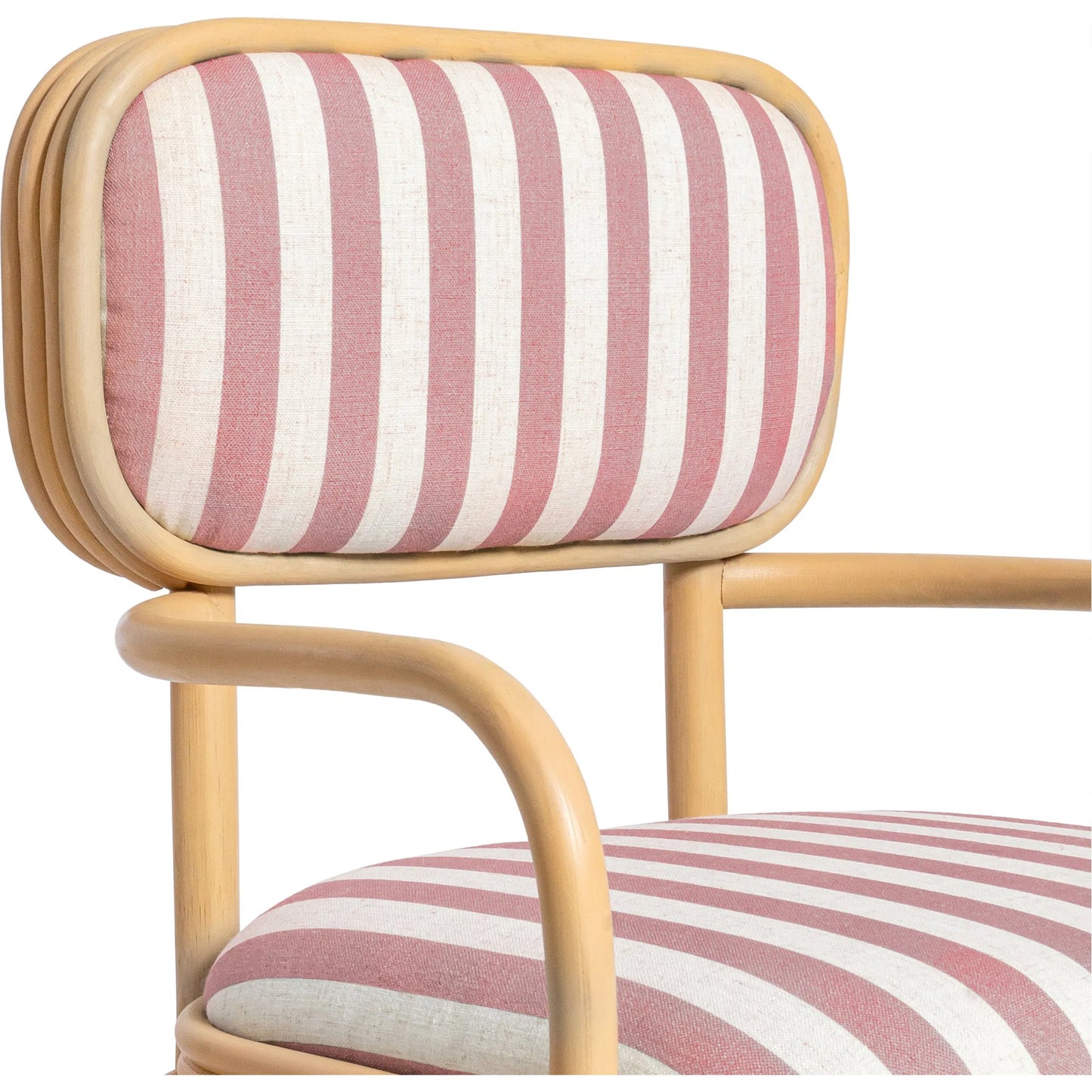 012 SI-2532644 | Closeup | Dorine Striped Performance Linen Dining Armchair by TOV Furniture. Made from fabric, rattan in a unique style.