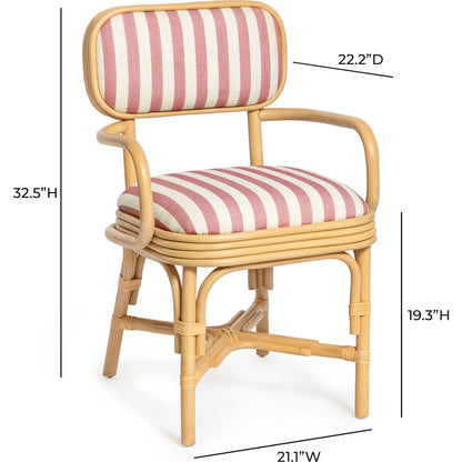 Dorine Striped Performance Linen Dining Armchair by TOV Furniture. Made from fabric, rattan in a unique style.