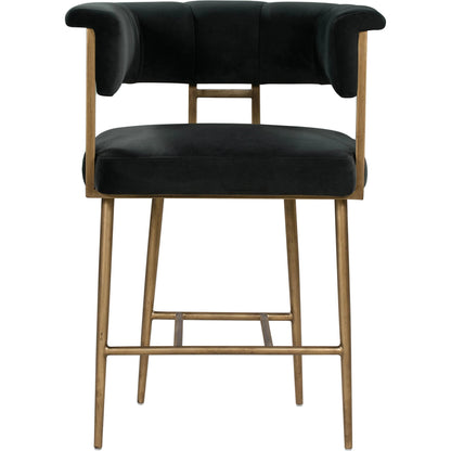 Astrid Counter Stool by TOV Furniture in blush. Made from velvet in a modern style.
