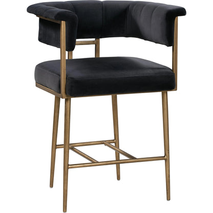 Astrid Counter Stool by TOV Furniture in blush. Made from velvet in a modern style.